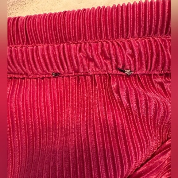 Hot Pink Plisse Button-Up Long Sleeve Belted Shirt Dress, Hot Pink Mini Dress - Picture 10 of 10